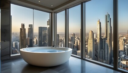 Wall Mural - Opulent Bathroom Overlooking Stunning Cityscape