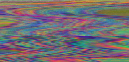 Aufkleber - Effect of a digital glitch or a distorted video signal, with sharp angles and jagged lines interspersed throughout the flowing color patterns. Abstract, highly saturated composition.