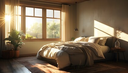 Serene Morning Light Illuminating a Cozy Bedroom Space