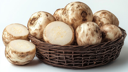 Wall Mural - A basket of fresh white radishes.