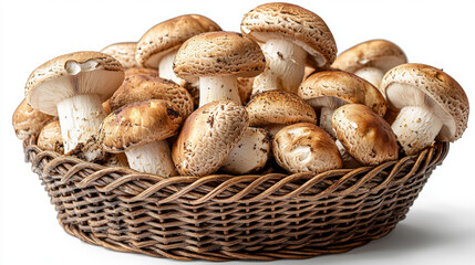 Wall Mural - A wicker basket overflowing with fresh, brown mushrooms.