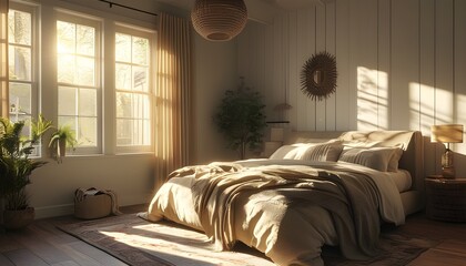 Serene Morning Light Illuminating a Cozy Bedroom Space