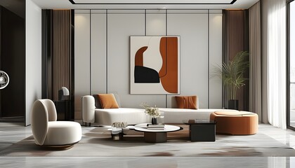 Wall Mural - Sleek and Stylish Modern Living Room Decor with Contemporary Furniture and Elegant Accents