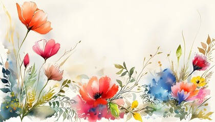 Wall Mural - Vibrant Watercolor Floral Composition Full of Color and Life