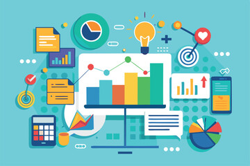 Poster - this visual illustrates various business metrics and performance analysis through colorful charts an