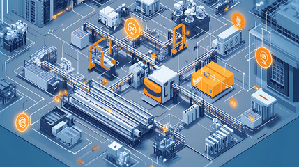 Wall Mural - Smart factory with interconnected mechanical systems demonstrating the seamless integration of machine learning in modern mechanical engineering