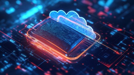 Poster - Digital wallet icon connected to data clouds, symbolizing the future of financial transactions and the secure handling of personal information.
