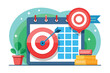 © Ifti Digital - A calendar features a target illustration, symbolizing business planning and goal-setting for success, Business target with calendar, illustrated in a flat style.