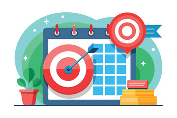 Poster - a calendar features a target illustration, symbolizing business planning and goal-setting for succes