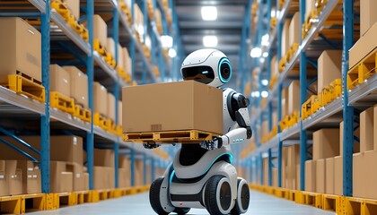 Wall Mural - Advanced Automated Robot Carriers Transforming Smart Distribution Warehousing with Generative AI Innovations