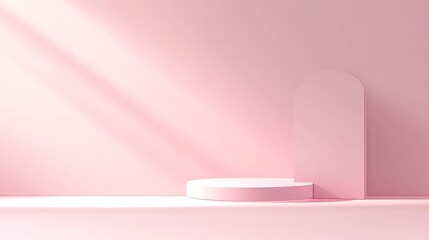 Aufkleber - Minimalist pink podium with sunlight and pink wall for product display.