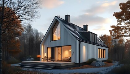 Wall Mural - Sleek Scandinavian-Inspired House Design Showcasing Minimalism and Modern Aesthetics