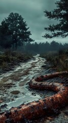 Wall Mural - A Winding Path Through a Foggy Forest