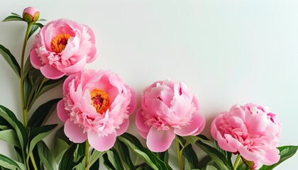 Wall Mural - Stunning Display of Pink Peony Flowers Against White Background for Floral Decor and Nature-Inspired Designs