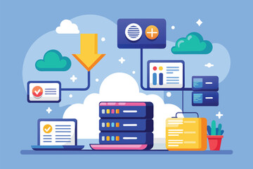 Poster - This visual represents file download protection features for cloud storage in a data management context, Cloud storage file download protection in a data center with flat file management.