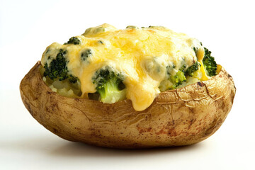 Wall Mural - Delicious Baked Potato Stuffed with Broccoli and Cheese Isolated on a White Background 