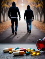 A conceptual image depicting the journey of overcoming drug and opioid addiction, symbolizing the struggle and success of becoming free from the grip of prescription pills and substance abuse (24)