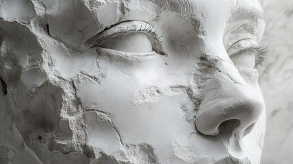 Sticker - Close Up of a Cracked White Sculpture of a Human Face