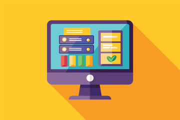 Fototapete - A computer screen features a flat design storage icon with vibrant colors and organized elements promoting clarity, Computer screen storage icon, flat design.