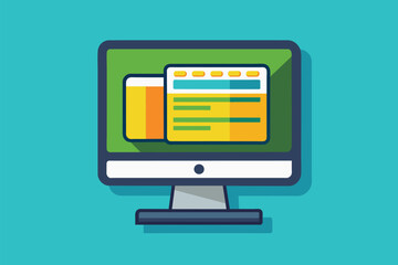 Poster - A clear depiction of a storage icon on a computer screen against a bright backdrop, illustrating digital storage, Computer screen storage icon, flat design.