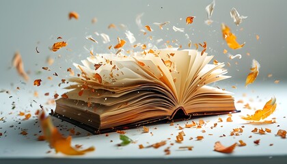 Whimsical Adventure of Colorful Books Soaring with Paper Confetti Against a Pure White Background