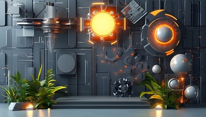 Wall Mural - Futuristic Science and Technology Presentation Template with Plexus Style Background