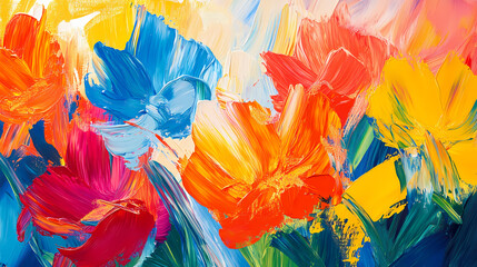 Vibrant floral abstraction colorful oil painting of flowers, abstract art background. Oil Painting. Illustration