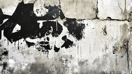 Weathered urban graffiti on a vintage concrete wall with a modern twist of black and white stencil art. Graffiti Stencil. Illustration