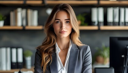 Confident young businesswoman in a modern office setting