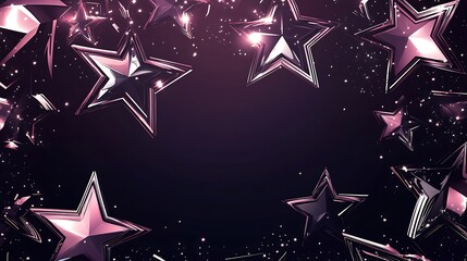 Aufkleber - A festive background with shiny silver and pink stars on a dark background.