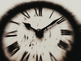 A closeup of an antique clock with blurred hands moving rapidly symbolizing the fast passage of time The background is softly blurred emphasizing the motion of the clocks hands representing the idea o