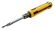 © Waraporn - Close up view of a professional grade heavy duty steel screwdriver with a yellow and black grip  The tool is isolated on a clean white background