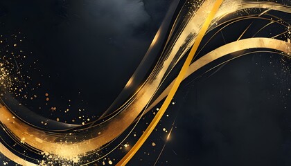 Wall Mural - Elegant Black and Gold Abstract Background with Radiant Lines and Grunge Texture for Sophisticated Nighttime Themes