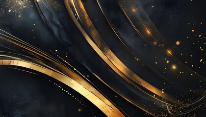 Wall Mural - Elegant Black and Gold Abstract Background with Radiant Lines and Grunge Texture for Sophisticated Nighttime Themes