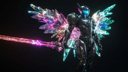 Wall Mural - Cyberpunk Angel with Crystal Wings