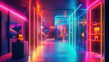 Wall Mural - Vibrant Neon Light Canvas for Contemporary Electronic Product Showcase