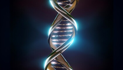 Poster - A glowing, 3D rendered DNA helix against a dark background.
