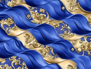Poster - Elegant blue and gold wave pattern design