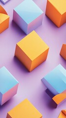 Poster - Colorful geometric cubes on a pastel background