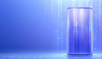 Poster - Modern smartphone with sleek design illuminated by blue light in a digital environment