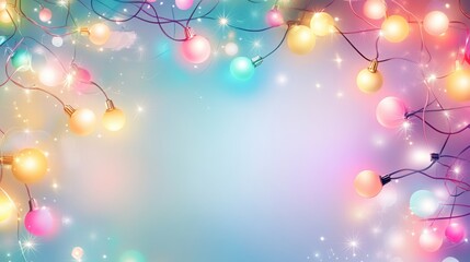 Poster - Cheerful holiday background with colorful lights and holiday motifs, no background.