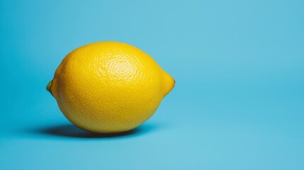 Fresh lemon on a blue background, showcasing its vibrant yellow color and textured skin, perfect for culinary or health themes.