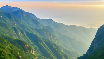 Beautiful scenery of the northern slope of Mount Lu at dusk in oil painting style