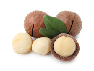 Wall Mural - Macadamia nuts with shells isolated on white