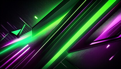 Wall Mural - Abstract geometric background with glowing green and purple lines and shapes.