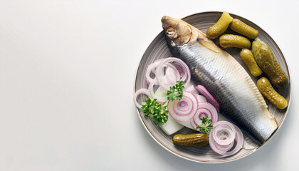 Wall Mural - Herring with Onions and Pickles on a Plate