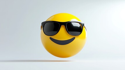 3D emoticon yellow face with glasses isolated on white background