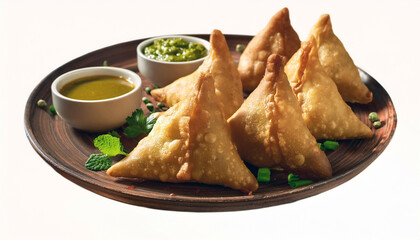 Wall Mural - Delicious Samosas with Green Chutney and Mint Garnish