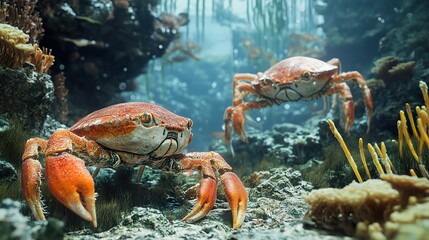 Wall Mural - Close Up of a Crab in a Coral Reef