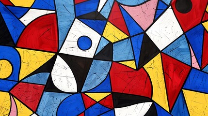 Poster - Abstract geometric painting with vibrant colors and bold shapes.